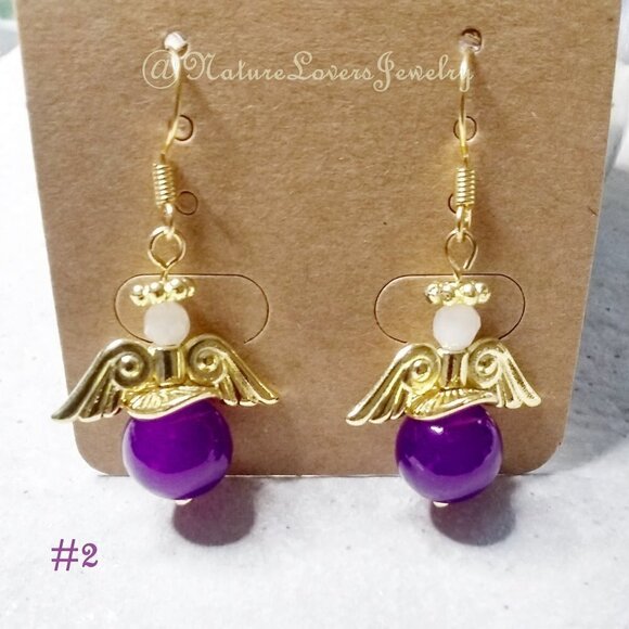 🎁☃️❄️ $10 Stocking Stuffers! Saucy Angels! Lilac, Purple & Gold Angel Earrings! - Picture 4 of 10